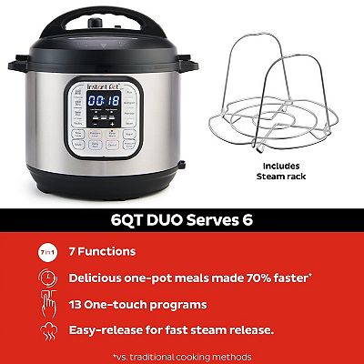 Instant Pot Duo 6 qt. 7 in 1 Programmable Slow Cooker Pressure Cooker Rice Cooker Steamer