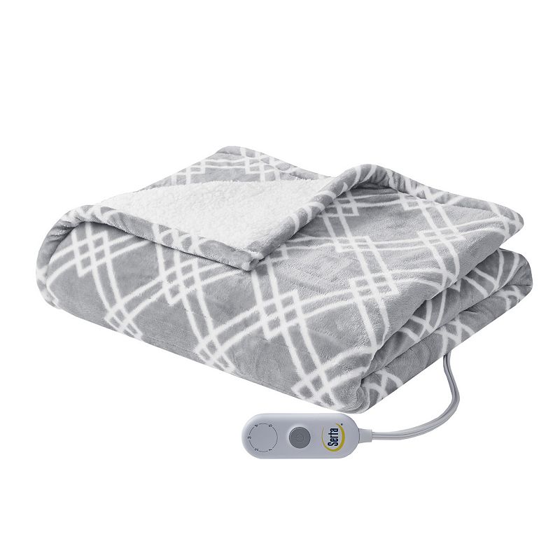 Serta Printed Microlight to Sherpa Electric Heated Throw Blanket, Grey