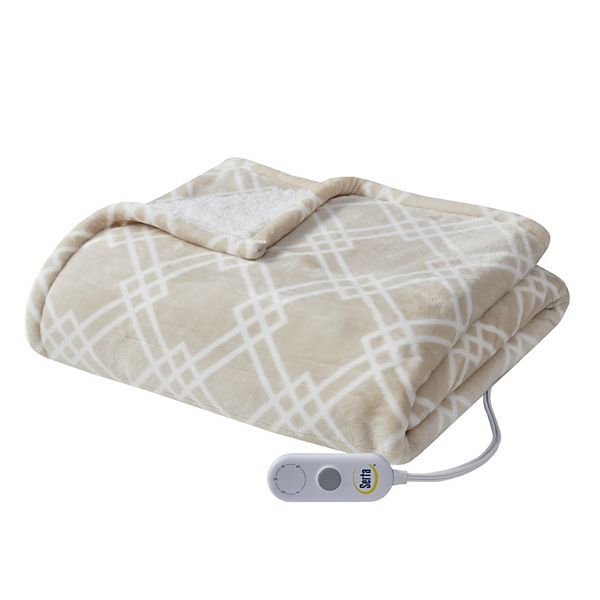 Serta® Printed Microlight to Sherpa Electric Heated Throw Blanket