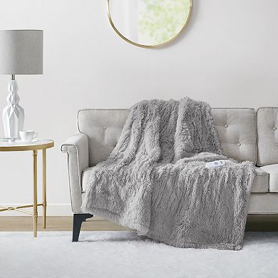 Serta Leena Shaggy Faux Fur Heated Throw