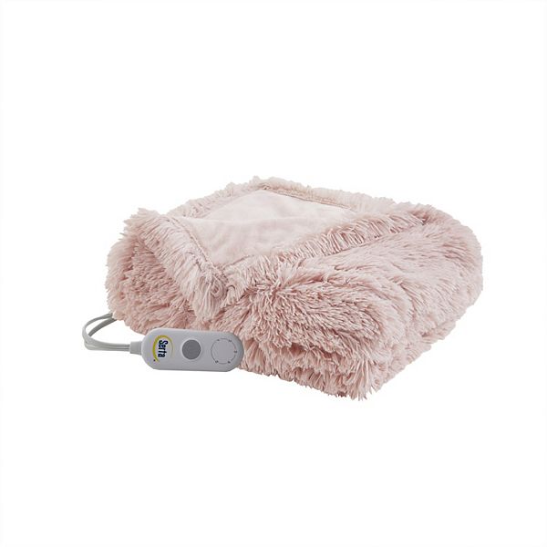 Serta® Leena Shaggy Faux Fur Electric Heated Throw Blanket - Blush