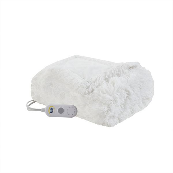 Serta 50&#34;x60&#34; Leena Shaggy Faux Fur Electric Heated Throw Blanket Ivory: 3-Year Warranty, Midweight Polyester