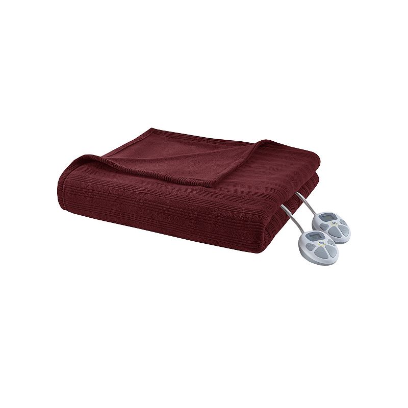 Serta Ribbed Micro Fleece Heated Electric Blanket, Red, Queen