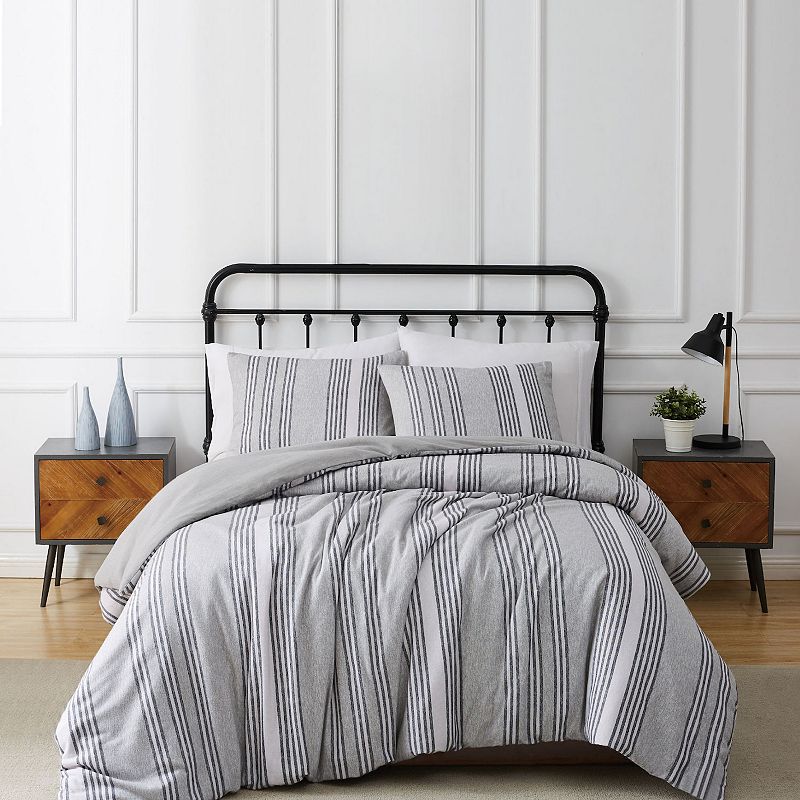 Truly Soft Kiel Stripe Flannel Comforter Set with Shams, Grey, Twin