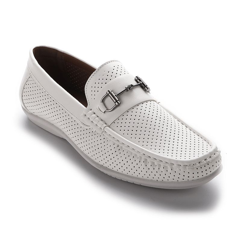 Aston Marc Mens Perforated Driving Loafers, Size: 8, White