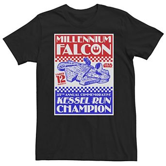Big & Tall Star Wars Falcon Kessel Run Poster Red White & Blue Tee