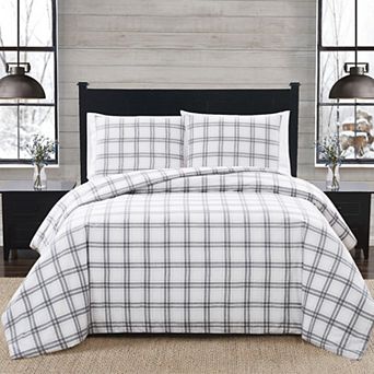 London Fog Plaid Flannel Duvet Cover Set with Shams