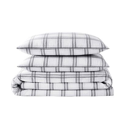 London Fog Plaid Flannel Duvet Cover Set with Shams