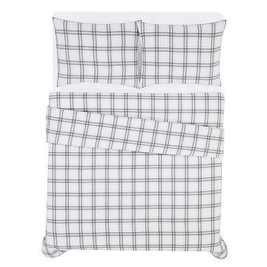 London Fog Plaid Flannel Duvet Cover Set with Shams