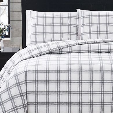 London Fog Plaid Flannel Duvet Cover Set with Shams