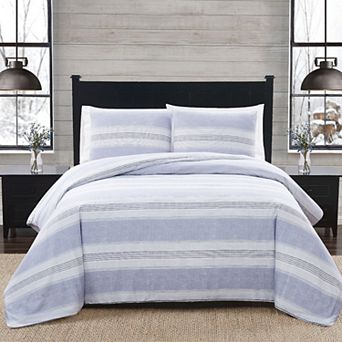 London Fog Stripe Flannel Comforter Set with Shams