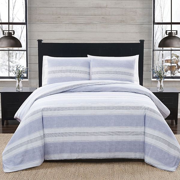 London Fog Stripe Flannel Comforter Set with Shams