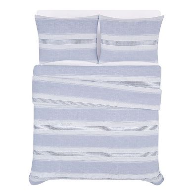 London Fog Stripe Flannel Duvet Cover Set with Shams
