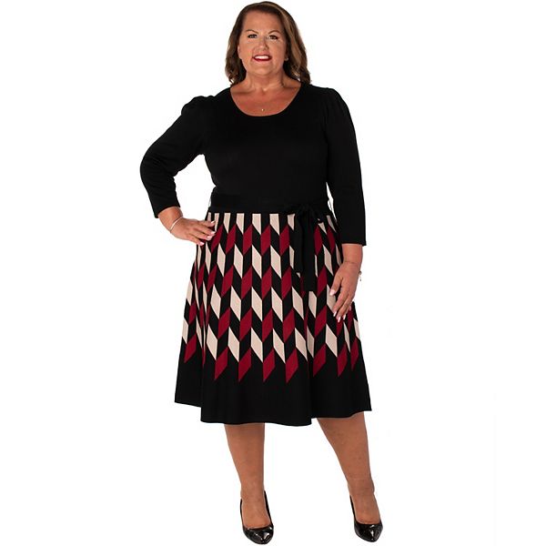 Plus Size Taylor Dress Geo Pattern A Line Sweater Dress