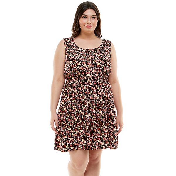 Juniors' Plus Size Lily Rose Sleeveless Smocked Baby Doll Dress