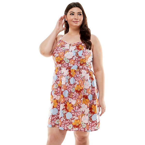 Juniors' Plus Size Lily Rose Keyhole Front Skater Dress