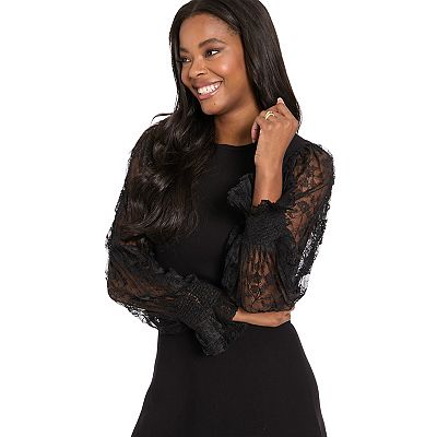 chinese dress ladies London Times Women's Cathedral Lace A Line Long Sleeve Dress, Black, 8 at  Amazon Women's Clothing store main image 1