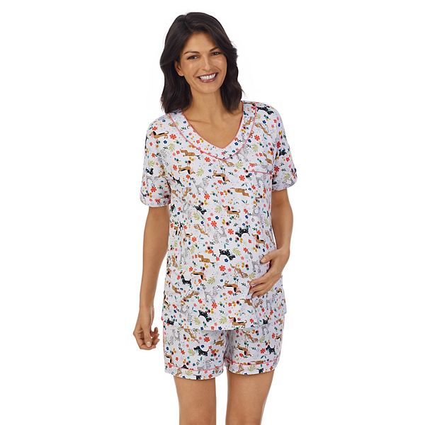 Maternity Cuddl Duds Cozy Short-Sleeve Top & Bermuda Pajama Set