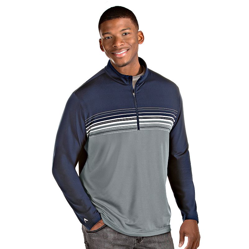 Mens Antigua Pace Colorblock Quarter-Zip Pullover, Size: Small, Blue