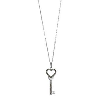 Diamond Mystique Platinum Over Silver & Diamond Accent Heart Key Pendant Necklace