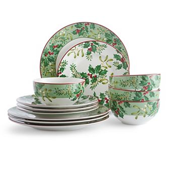 222 Fifth Christmas Foliage 12 pc Dinnerware Set