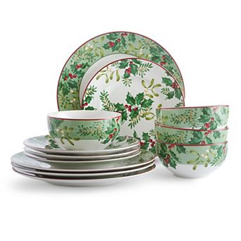 222 Fifth Christmas Foliage 12 pc Dinnerware Set
