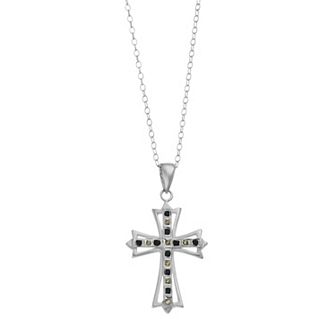 Diamond Mystique Platinum Over Silver & Diamond Accent Cross Pendant Necklace