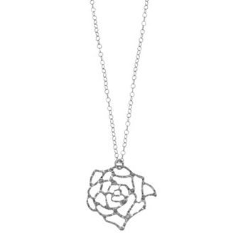 Diamond Mystique Platinum Over Silver & Diamond Accent Flower Necklace