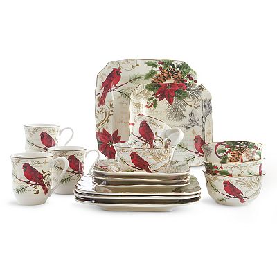 222 Fifth Holiday Wishes 12 Piece Dinnerware Set Red