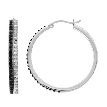 Diamond Mystique Platinum Over Silver Black & White Diamond Accent Hoop Earrings