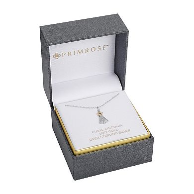 PRIMROSE Two Tone Sterling Silver Cubic Zirconia Christmas Tree Pendant Necklace