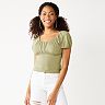 Juniors' SO® Short Sleeve Ruched Front Top