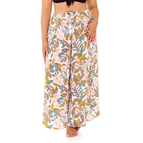 Plus Size Freshwater Floral Side-Slit Swim Cover-Up Pants Print