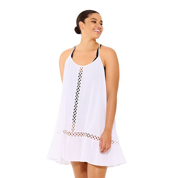 Plus Size Freshwater EyeletTrim Swim CoverUp Dress