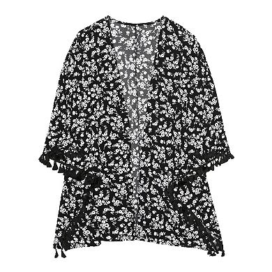 Women's Freshwater Tassel-Trim Swim Cover-Up Kimono