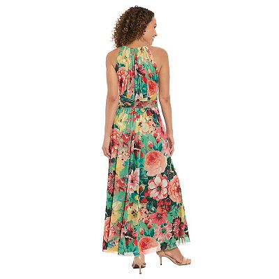 Women's London Times Floral Halter Ruched Maxi Dress