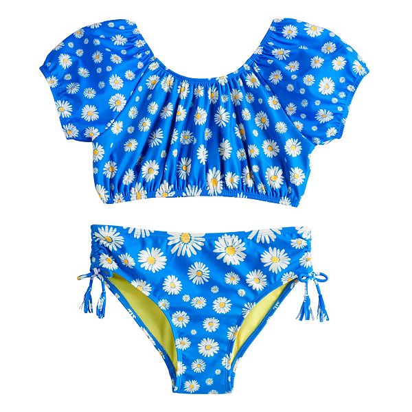 Girls 7-16 SO® Blousan Crop Top Bikini Top & Bottoms Swimsuit Set