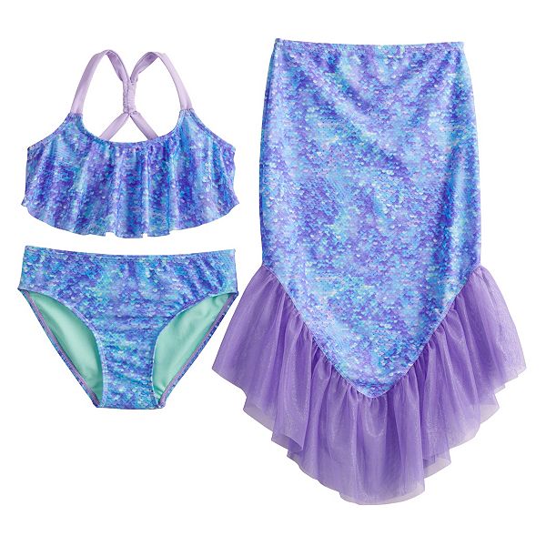 Yomorio 2 Piece Bikini Set Mermaid Costume Blue Bikini Top with Mermaid Tail Skirt, Blue / L