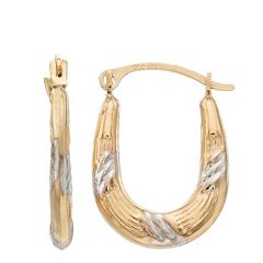 10k Gold Greek Key Design Hoop Earrings