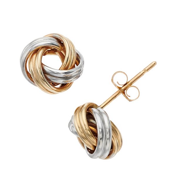 14k Two Tone Gold Love Knot Earrings