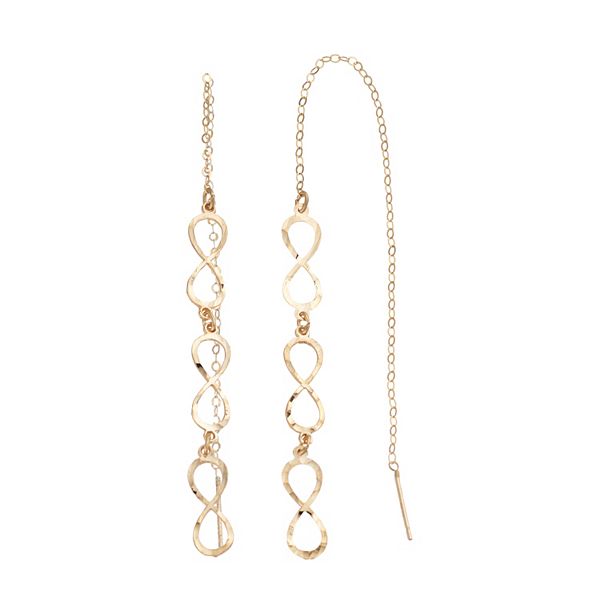 10k Gold Hammered Infinity Drop Threader Earrings
