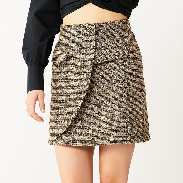 Juniors' SO® Tweed Faux Wrap Skirt