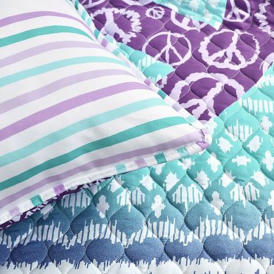 Lush Decor Peace Ombre Quilt Set with Shams and Decorative Pillows