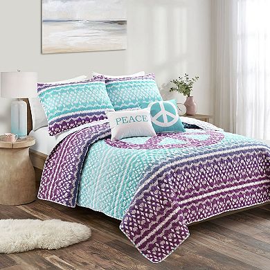 Lush Decor Peace Ombre Quilt Set with Shams and Decorative Pillows