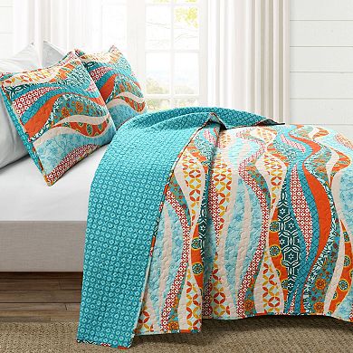 Lush Decor Hailey Watercolor Wave Quilt Set with Shams