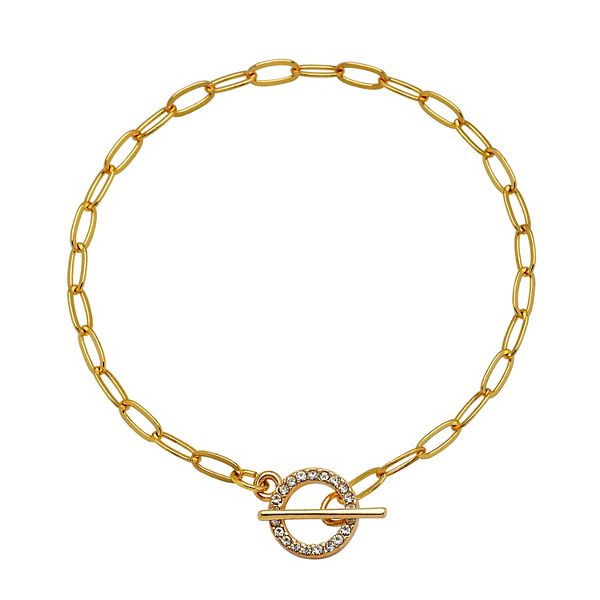 LC Lauren Conrad Gold Tone Pave Toggle Paperclip Chain Bracelet