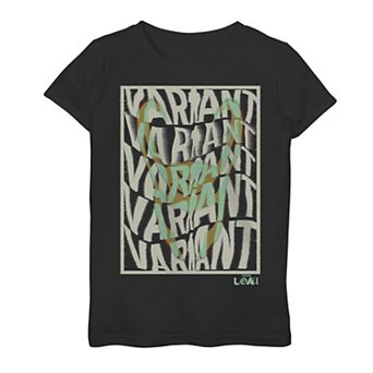 Girls 7-16 Marvel Loki Variant Word Stack Square Loki Horns Tee