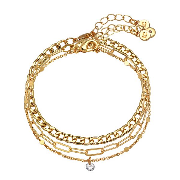 LC Lauren Conrad Gold Tone Chain Link Cubic Zirconia Charm Bracelet Set