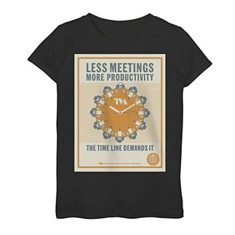 Girls 7-16 Marvel Loki Less Meetings More Productivity TVA Poster Graphic Tee