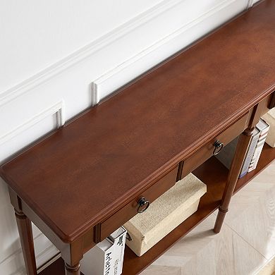 Leick Furniture Two-Drawer Pecan Coastal Hall Console / Sofa Table with Shelf